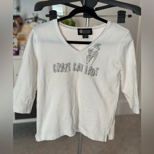 Crazy cat Lady Christine Alexander White Cat Graphic Top
